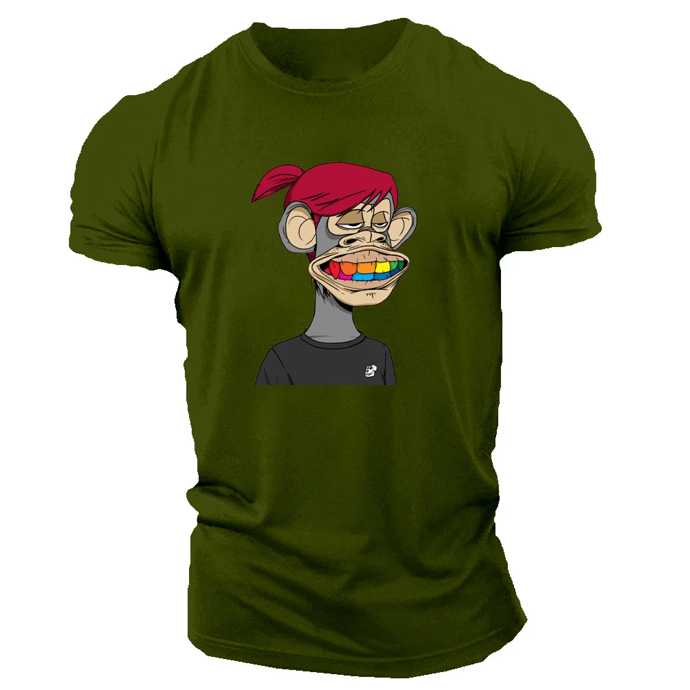 

Trendy and fashionable men's T-shirt fitness tops street summer comfortable macho close-fitting 2D printing Harajuku teenagers