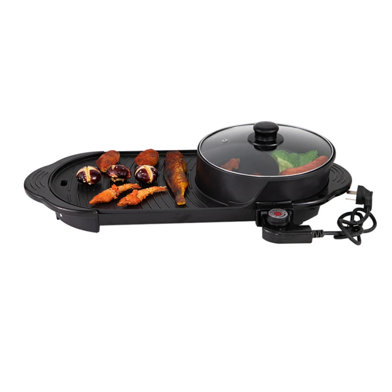 

Electric Bbq Grill Roaster 2 In 1 Round Indoor Pan Smokeless Contact With Hotpot Pink Portable Vertical