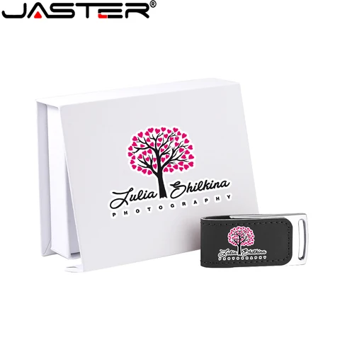 JASTER Кожаный флэш-накопитель 128 ГБ с бумажной коробкой USB 2.0 Флэш-накопители 64 ГБ 32 ГБ 16 ГБ Бесплатный индивидуальный логотип свадебная карта памяти
