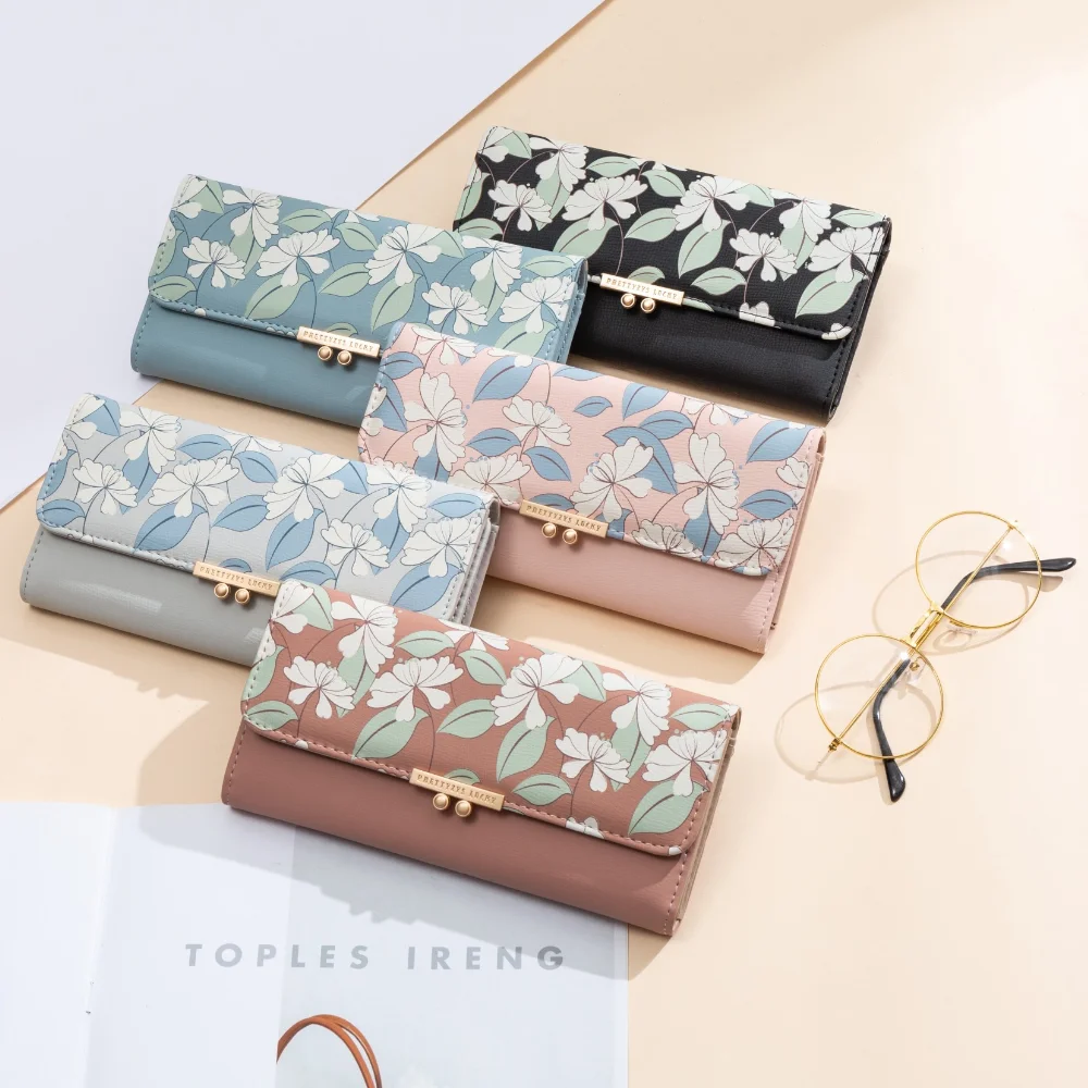 New Fashion Women Wallets Long Printed Coin Purse Wallets for Women Luxury PU Leather Card Holder Zipper Buckle Clutch