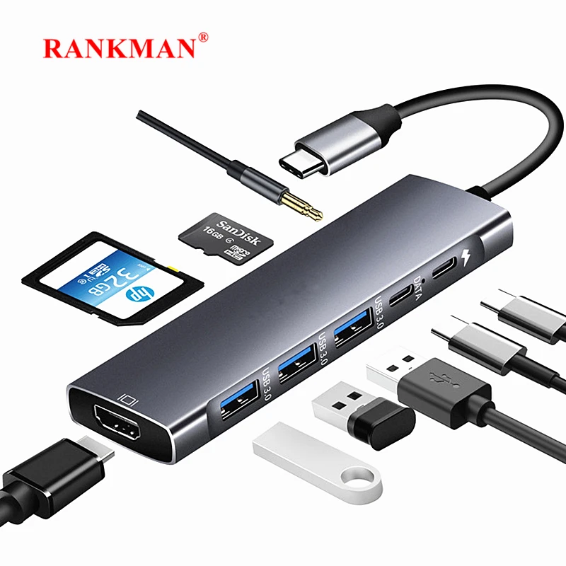 Док-станция Rankman с Type C на 4K HDMI-совместимая USB 3 0 2 для зарядки SD TF аудио адаптер MacBook