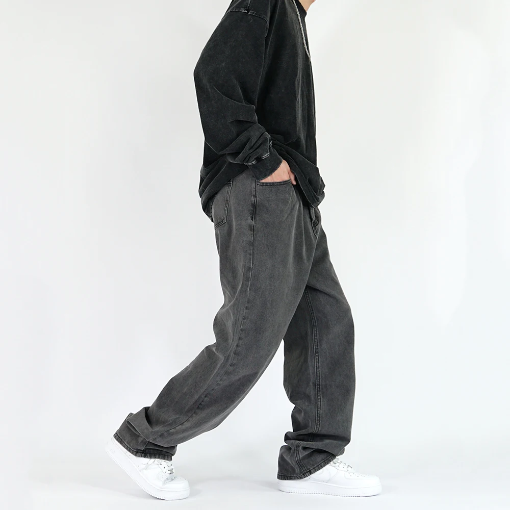 Men's Jeans Men's and Women's Same Smoky Gray Trend Wide-leg Straight Pants Retro Pants Men's Y2K Men Pants Ins Hot Sale Casual