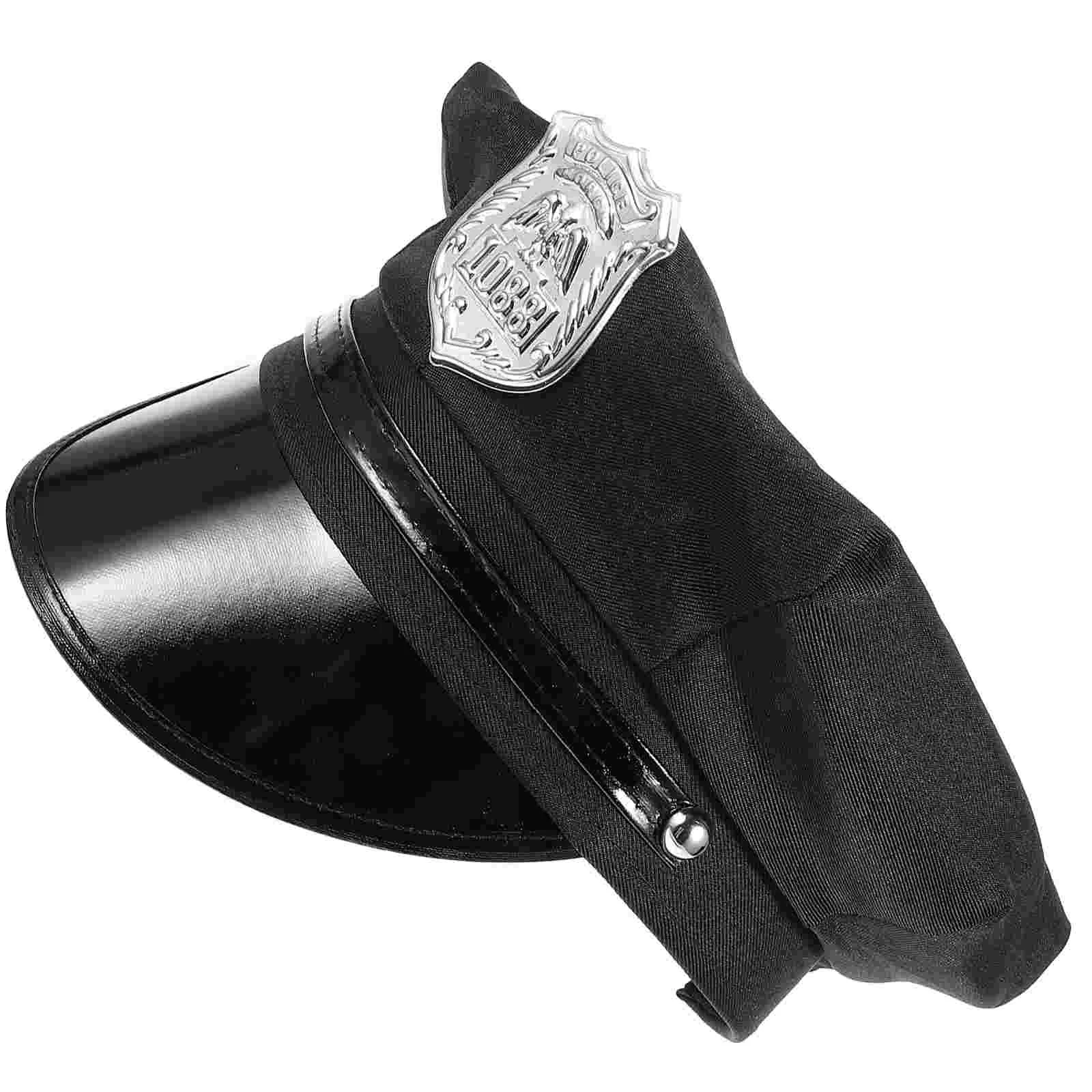 Черная полицейская шляпа из искусственной кожи с блестками для косплея детские