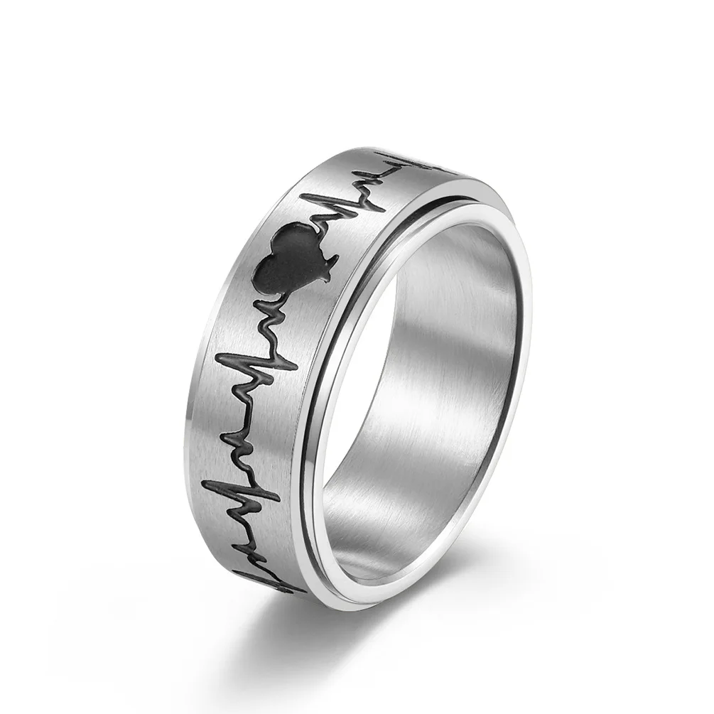 

2023 Newest Heartbeat Spinner Ring For Men Classic Rotate Stainless Steel Women Jewelry Bijoux Femme Birthday Gift Free Sgipping