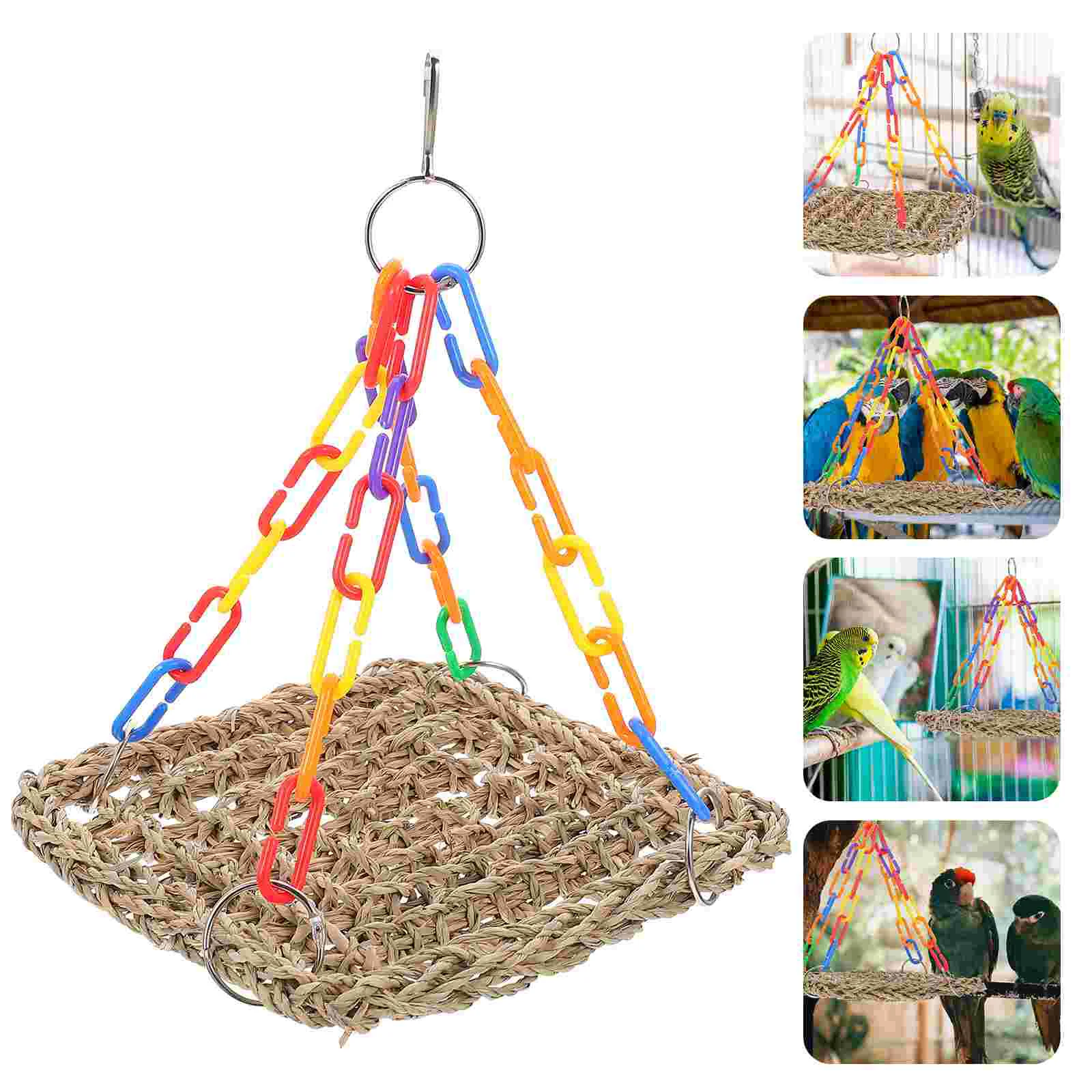 

Bird Toys Swing Toy Parrot Chicken Coop Accessories Hammock Cage Climbing Hanging Chewing Seagrass Parakeet Perch Cockatiel Wood