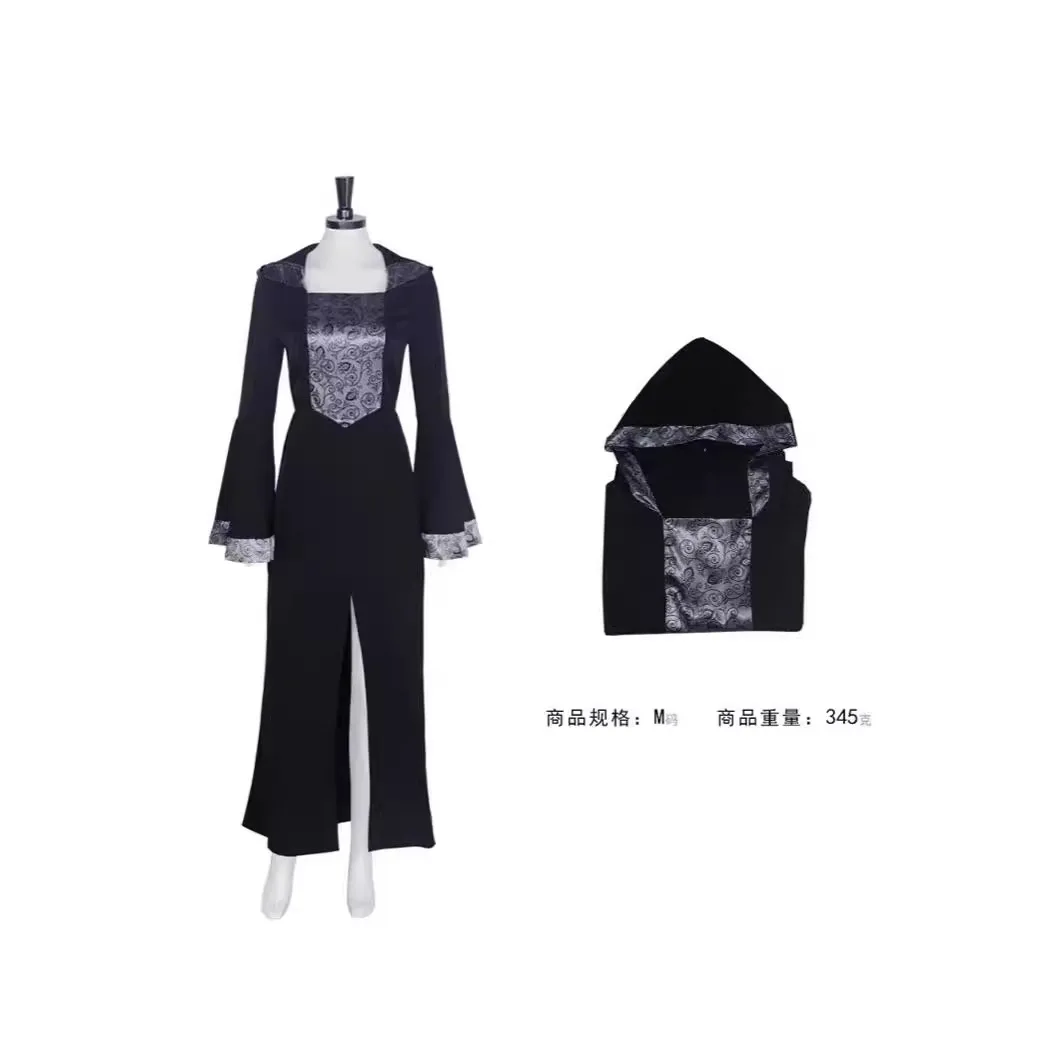 Женское платье с капюшоном черное в винтажном средневековом стиле