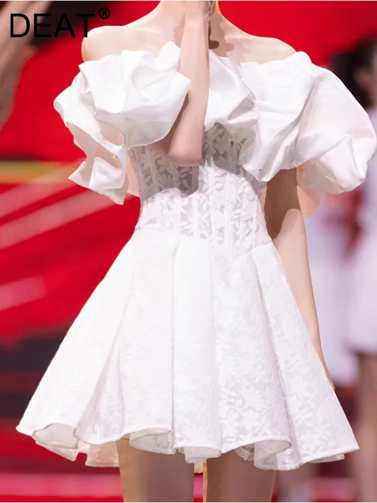 

Женское облегающее платье-мини DEAT, белое мини-платье с вырезом лодочкой, рукавами-фонариками, поясом и вышивкой, лето 2023