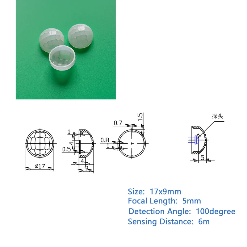 

Расстояние обнаружения 17x9 мм, оптическая фотолинза 6 м, линза в форме шляпы Френеля HDPE для инфракрасной индукции человеческого тела