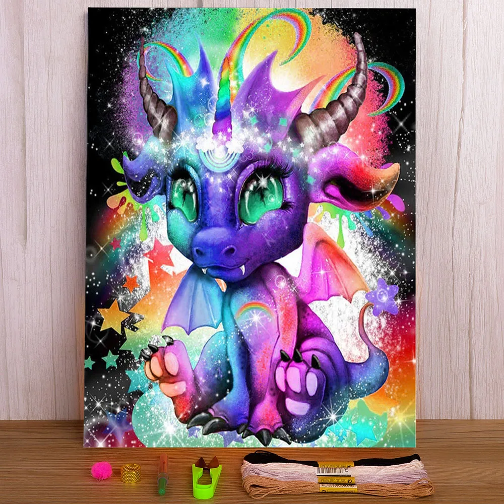 

Cartoon Animal Dragon Printed Fabric 11CT Cross Stitch Embroidery Set DMC Threads Handicraft Painting Handiwork Wholesale