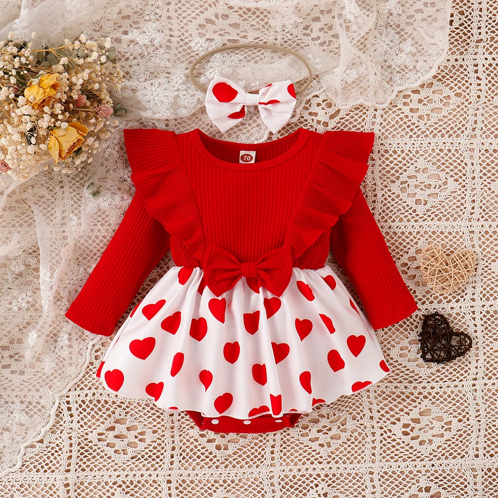 

3-18M 3Pcs Baby Girls Outfit Spring Clothing Long Sleeve Romper Dress+ Headband Set for Toddlers Newborn Infant Children Costume