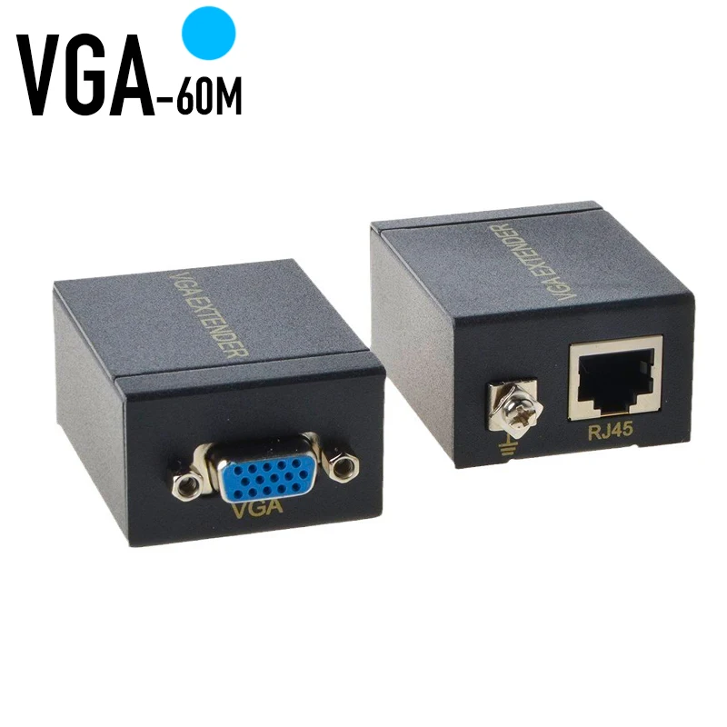 Фото Удлинитель VGA 60M D-Sub 15 Расширение видеосети 1080P VGA Устройство сигнала RJ45 LAN CAT5E/6 Ethernet-адаптер для ПК-проектора №1