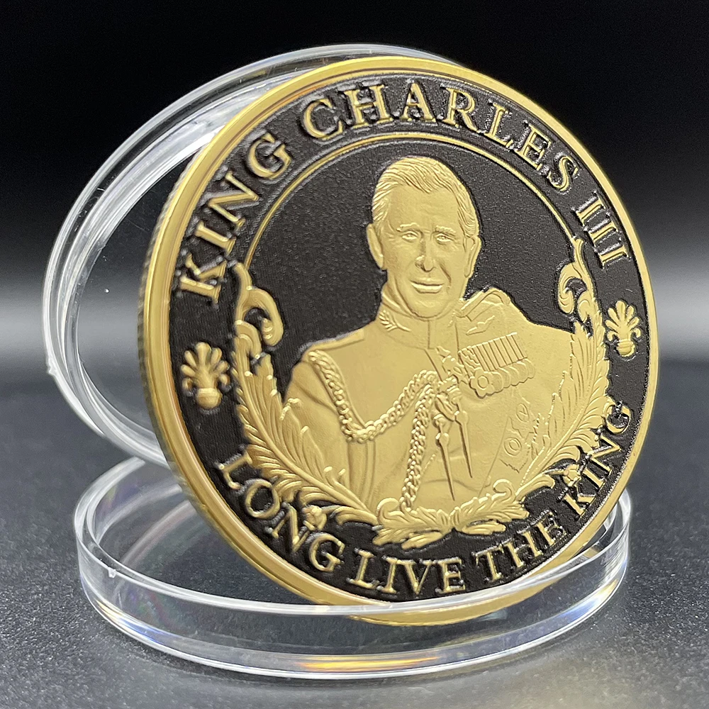 

Король Англии Чарльз III Черное золото Монета Коллекционные предметы CR III Памятная медаль Великобритания Royal Challenge Монета Сувенир