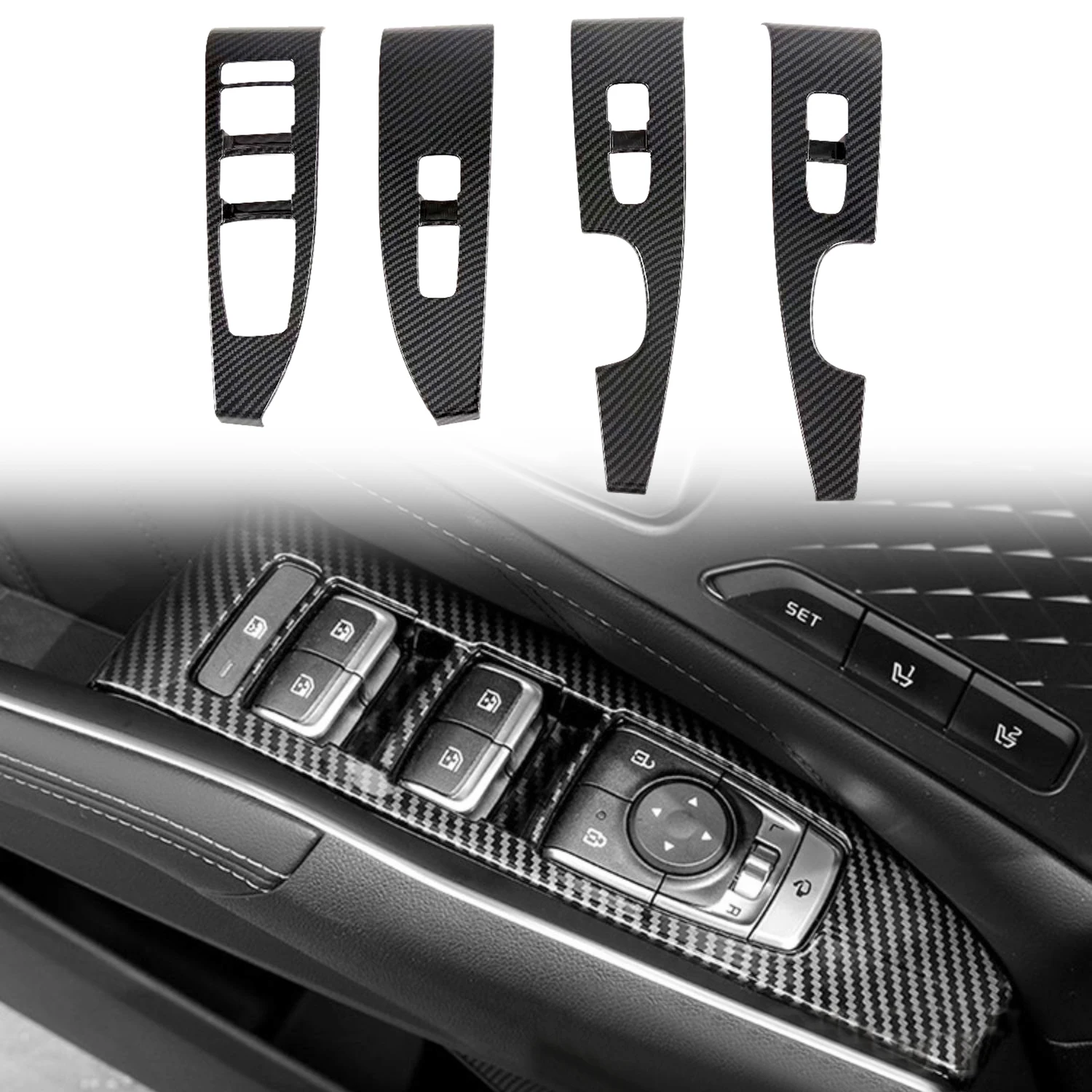 

ЛГД! Автомобильные аксессуары для Kia Sorento MQ4 2021 2022 2023 2024 ABS из углеродного волокна с принтом, переключатель окна, кнопка подъема, накладка, 4 шт.