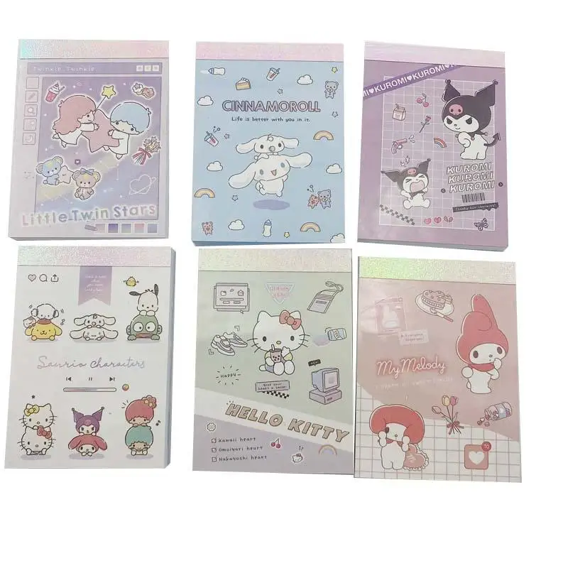 

Sanrio Hellokittys Kuromi Cinnamoroll My Melody Cartoon Student Cute Note Paper 80 Pieces of Hand Account Material Message Book