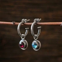european and american fashion simple earrings round colored beads circles antique silver earrings old vintage jewelry