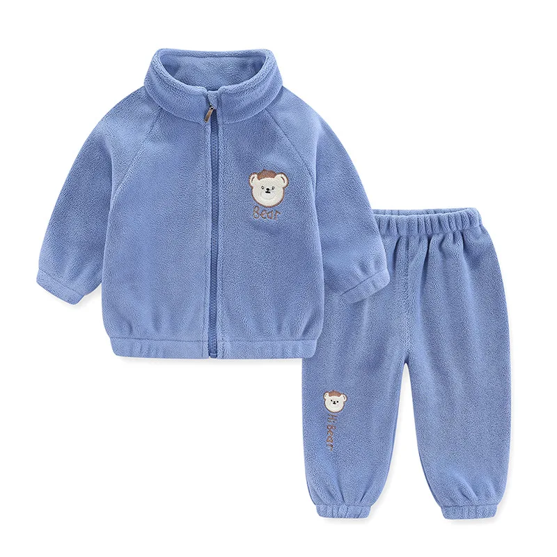 

New Arrival Autumn Winter Fashion Kids Clothes Girl 2Pc Set Long Sleeve Cartoon Zipper Coat Turtleneck Collar Top Pant Suits