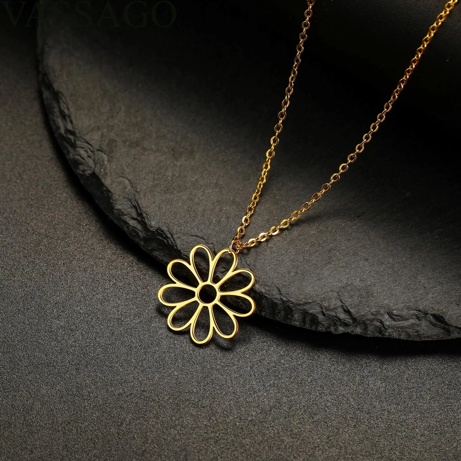 VASSAGO ожерелье с ромашками цветком из нержавеющей стали подвеской в виде