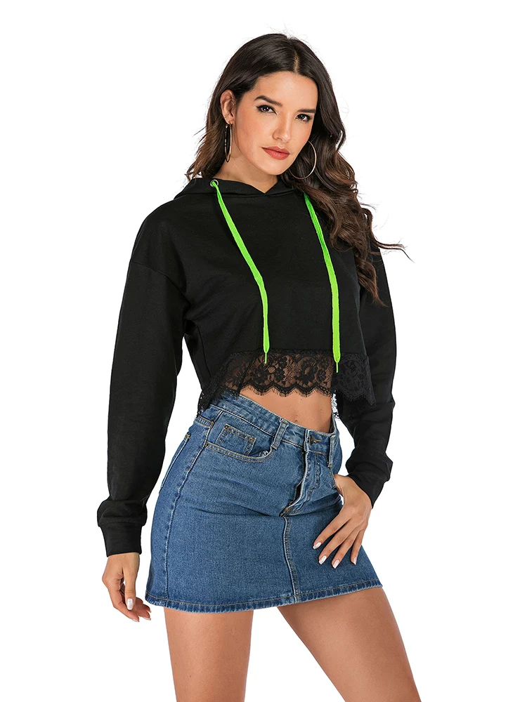 

Women's Black Drawstring Long Sleeved Hooded Pullover Autumn And Winter Solid Color Casual Slim Fitting Sweater Pullover