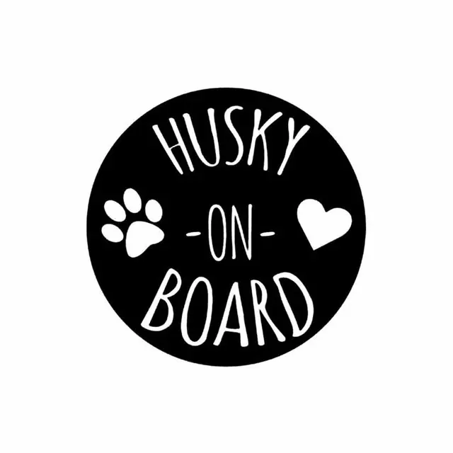 

11.4CM*11.4CM HUSKY ON BOARD Lovely Print Vinyl Car Sticker Decal Black Silver