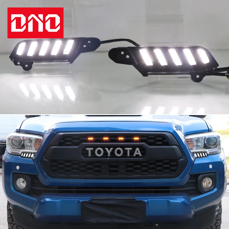DNO 12V LED DRL Daylights For Toyota Tacoma 2016-2022 Yellow Turn Signal Night Blue Running Lamps Foglamp Car Accessories
