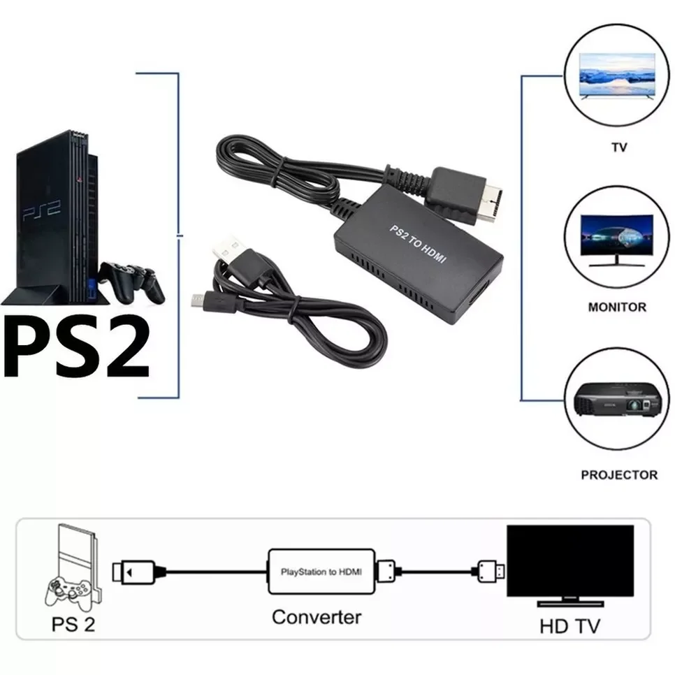 

2022NEW PS2 в HDMI-совместимый кабель-адаптер для PS2 в HDMI-совместимый преобразователь, работает для PS2 Кабель связи высокой четкости