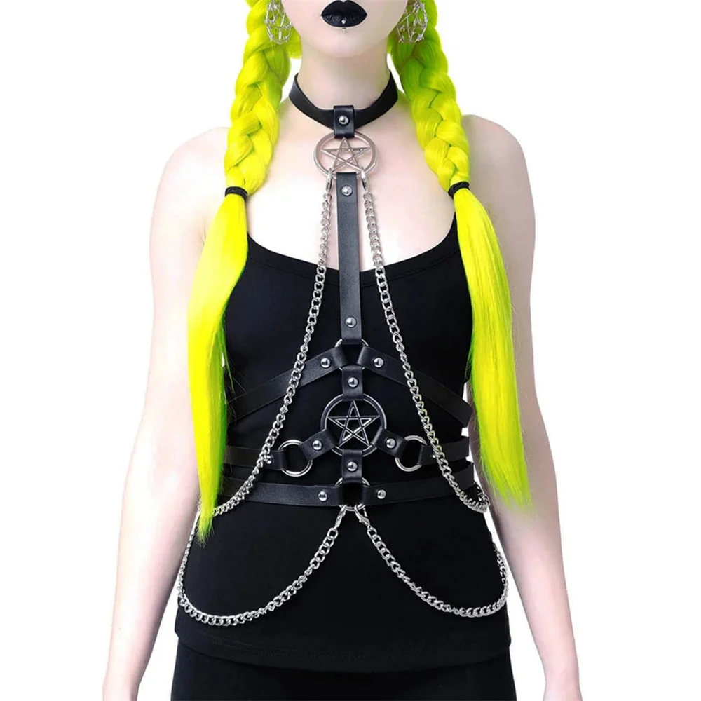 

Sexy Leather Harness Belt Summer Body Bra Waist Chain Bondage Gothic Rave Lingerie Adjustable Necklace Festival Accessories