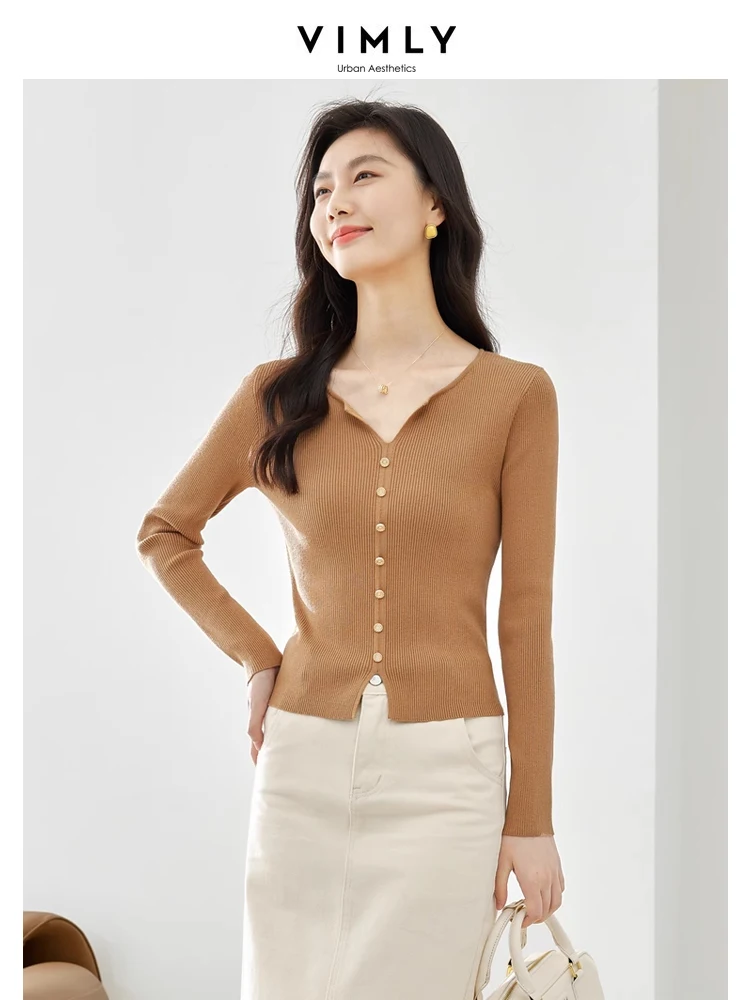 Элегантный пуловер Vimly с V-образным вырезом Короткие вязаные свитера для женщин