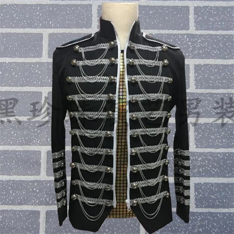 

Black men suits designs stage costumes for singers men sequin blazer dance clothes jacket star style dress punk stand collar