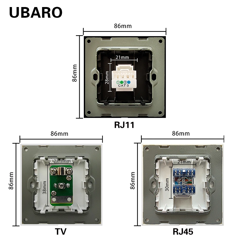 UBARO 258*86 мм стеклянная панель ЕС RJ45 RJ11 TV Type C и Usb 5 В 2100 мА домашняя настенная розетка