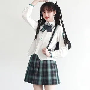 Anime Miku Cosplay JK Uniform Suit Shirt Blouse Pleated Plaid Skirts Shoes Bag Bowtie Socks Women Student Dress Set
