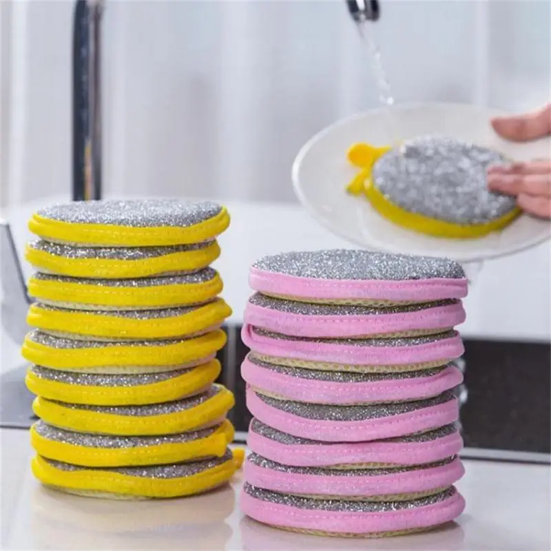 

5pcs Double-sided Dish Washing Towel Bowl Pot Pan Cleaning Sponges Wash Brushes Round Scouring Pads Cleaner Kitchen Tool