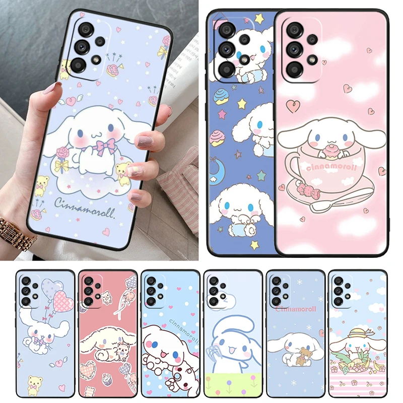 

Cute Cinnamoroll Sanrio Case For Samsung Galaxy A52S A72 A71 A52 A51 A12 A32 A21S A73 A53 4G 5G TPU Black Phone Cover Shell Capa