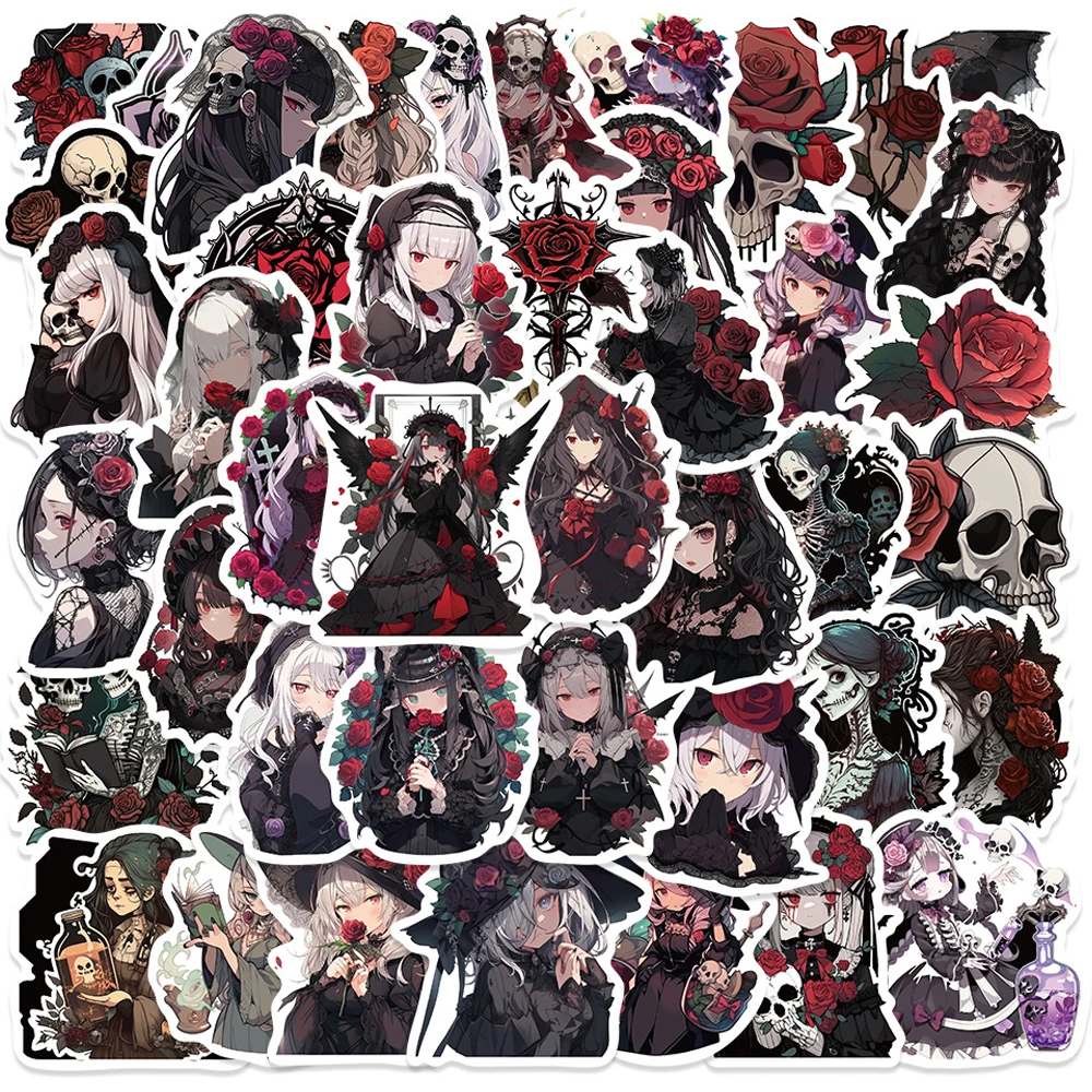 

10/30/50pcs Gothic Rose Girl Horror Skull Stickers Decals Laptop Phone Luggage Motorcycle Skateboard Car Waterproof Sticker Toy