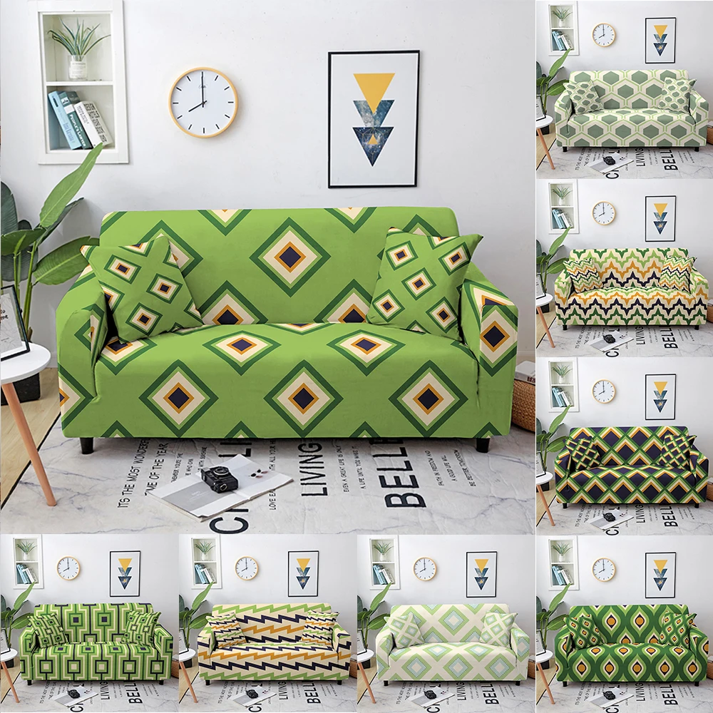 

Геометрический чехол для дивана в гостиную, эластичный чехол для дивана с зелеными бриллиантами, растягивающийся защитный чехол для дивана...