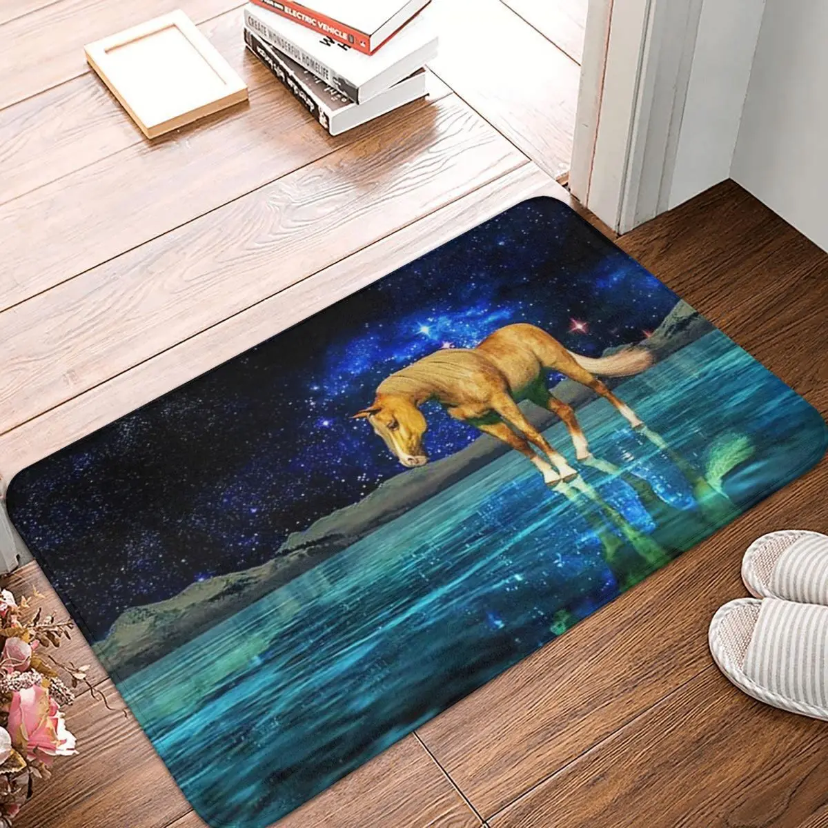 Коврик для прихожей в прихожую не скользит с рисунком лошади головы неба диких