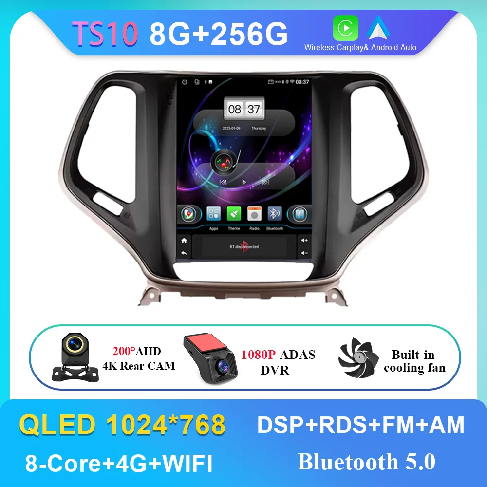 

Автомобильный радиоприемник Android 14 для Jeep Cherokee 5 KL 2014-2018 Авто мультимедийный плеер GPS-навигация Carplay 5G Wi-Fi NO 2Din DVD