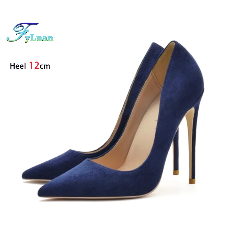 Туфли-лодочки женские замшевые с острым носком на высоком каблуке 8-12 см размеры