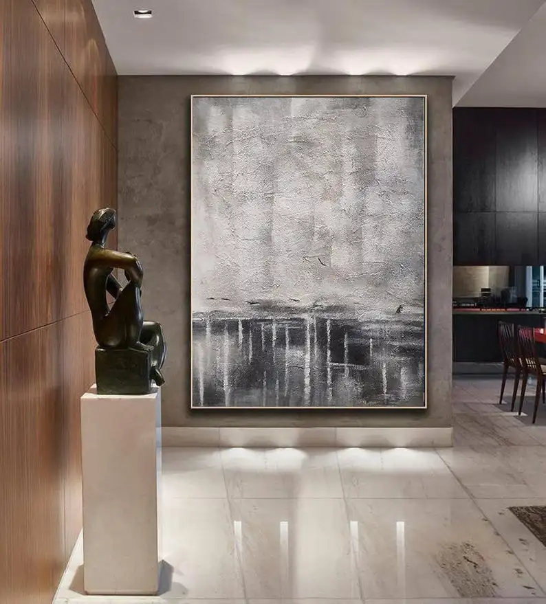 

Original White Sky Abstract Painting Minimalist Abstract Painting Large Sea Abstract Painting, White Painting, Large Wall Canvas