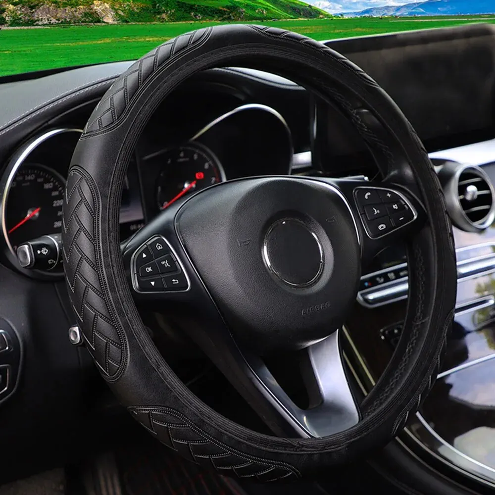

3D-рельефный Кожаный Чехол На Руль, Удобный Автомобильный Аксессуар, Без Внутреннего Кольца, Подходит Для Колес 14,5-15 Дюймов