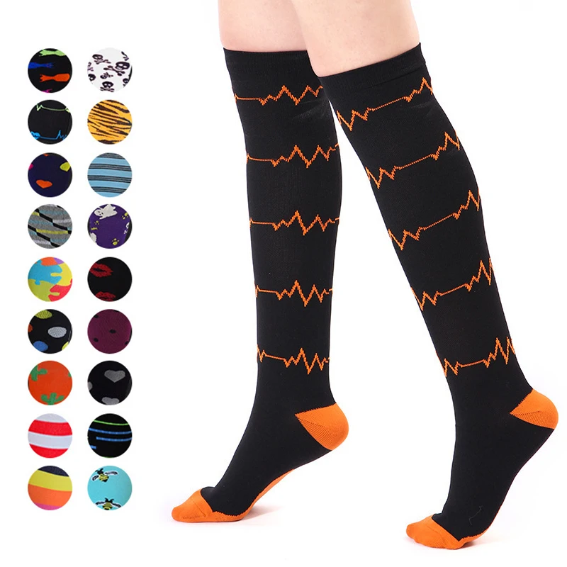 

Men Women Knee Length Compression Stockings (10-25mmHg) Colorful Sock - Best for Running,Traveling,Cycling,Pregnant,Nurse, Edema