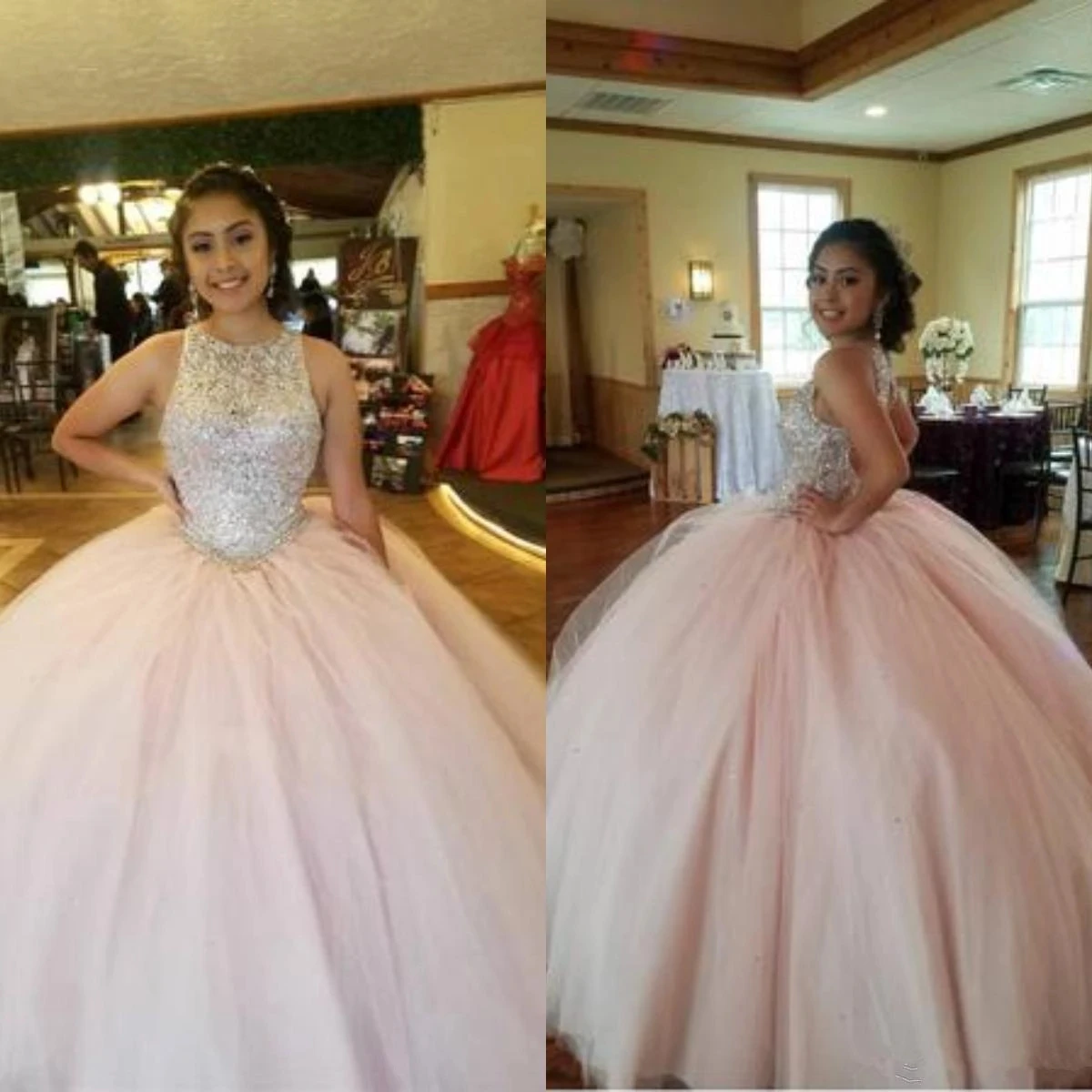 

ANGELSBRIDEP Scoops Neck Ball Gown Quinceanera Dresses Vestidos De 15 Anos Sparkly Beaded Bodice Cinderella Birthday Party Gowns