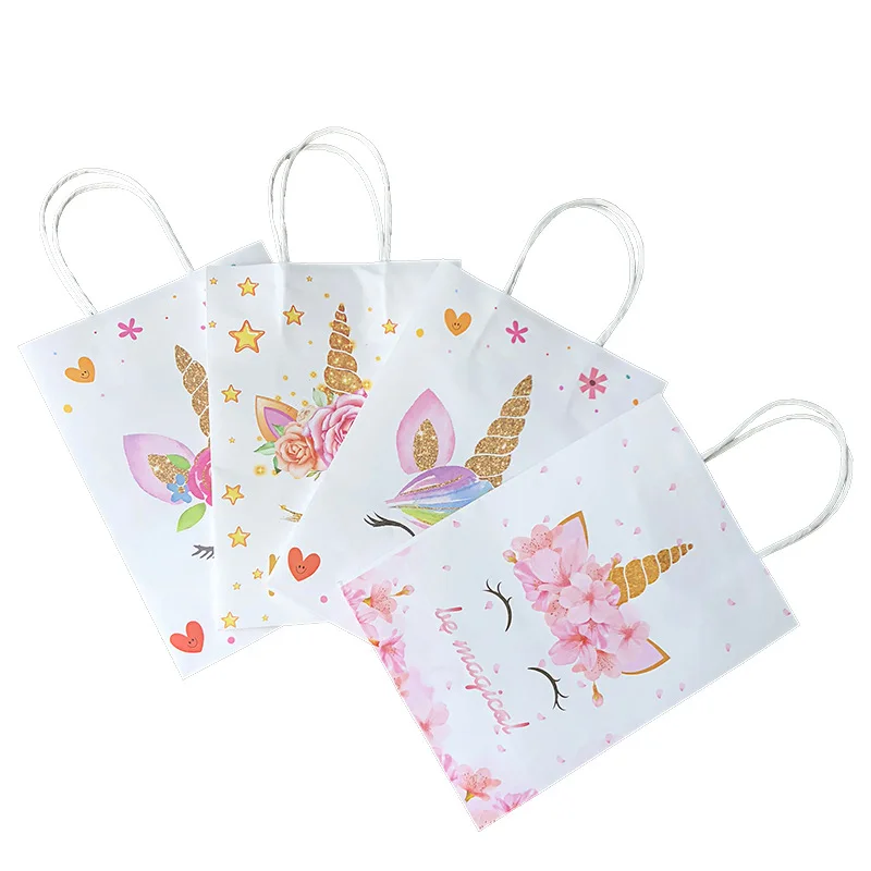 

4Pcs Cartoon Unicorn Craft Gift Bags Diy Cookie Candy Package Boxes Party Decorations Girls Baby Shower Event Party Supplies