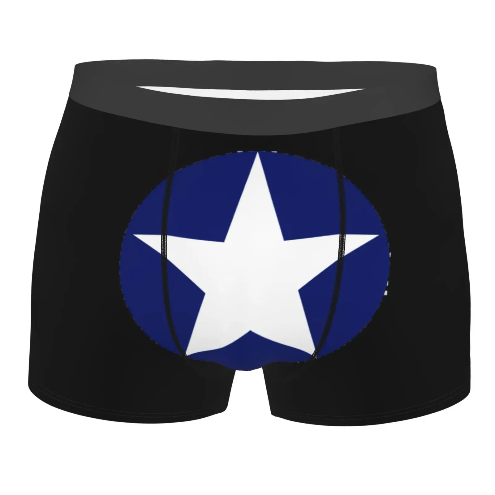 

Blue Star Super Male Underpants Double Sides Printed Soft Breathable Machine Wash Mens Boxers Cool Mens Polyester Print