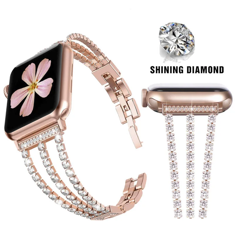 

Metal Bling Rhinestone Bracelet Wristband Strap for Apple Watch Band 45mm 38mm 40mm 42mm 44mm Women Iwatch 7 6 5 4 3 Se Bracelet