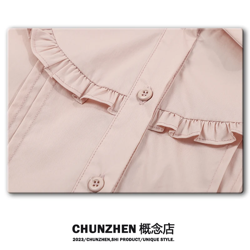 Chunzhen Summer Bubble Lapel Lace Short sleeve Shirts Cute Girl 2023 Spring All-Matching Shirt