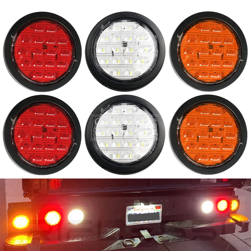 

2Pcs 12V 24V Round LED Truck Taillight Trailer Stop Signal Turn Light RV Lorry Van Brake Reverse Light Red Amber White