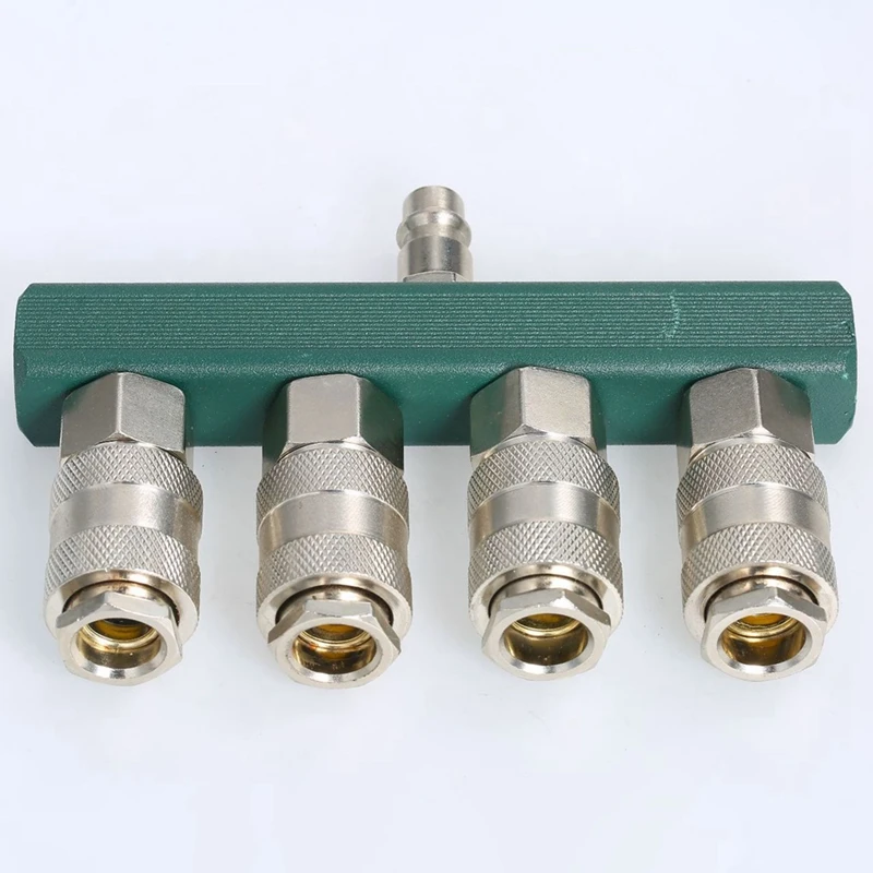 1 PCS 4-Way Straight Air Manifold Hose Fittings With 4 Couplers &amp 1/4Inch NPT Plug Fitting Coupler