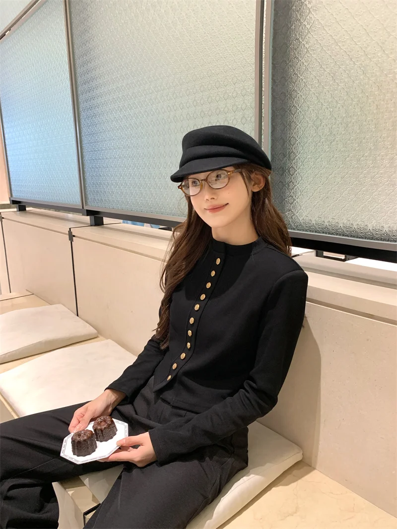 Pphome French sle изящная черная короткая верхняя одежда женская осенне-зимняя