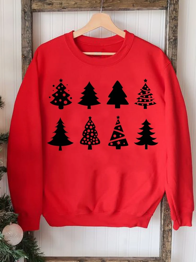 

Winter Season Tree Cute Merry Christmas Pullovers Clothing Women Fashion Printing Female Casual O-neck Graphic Sweatshirts