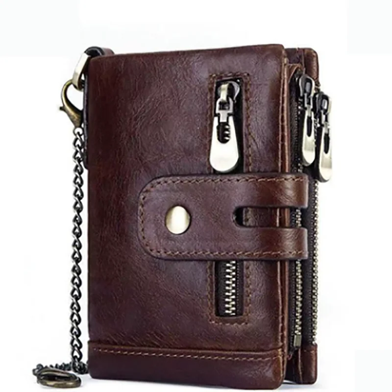 

Free Engraving 100% Genuine Leather Men Wallet Coin Purse Small Mini Card Holder Chain PORTFOLIO Portomonee Male Walet Pocket
